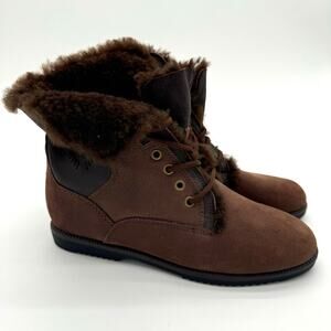 Bass Women's Faux Fur Leather Nigel Ankle Booties Warm Casual Brown 7.5